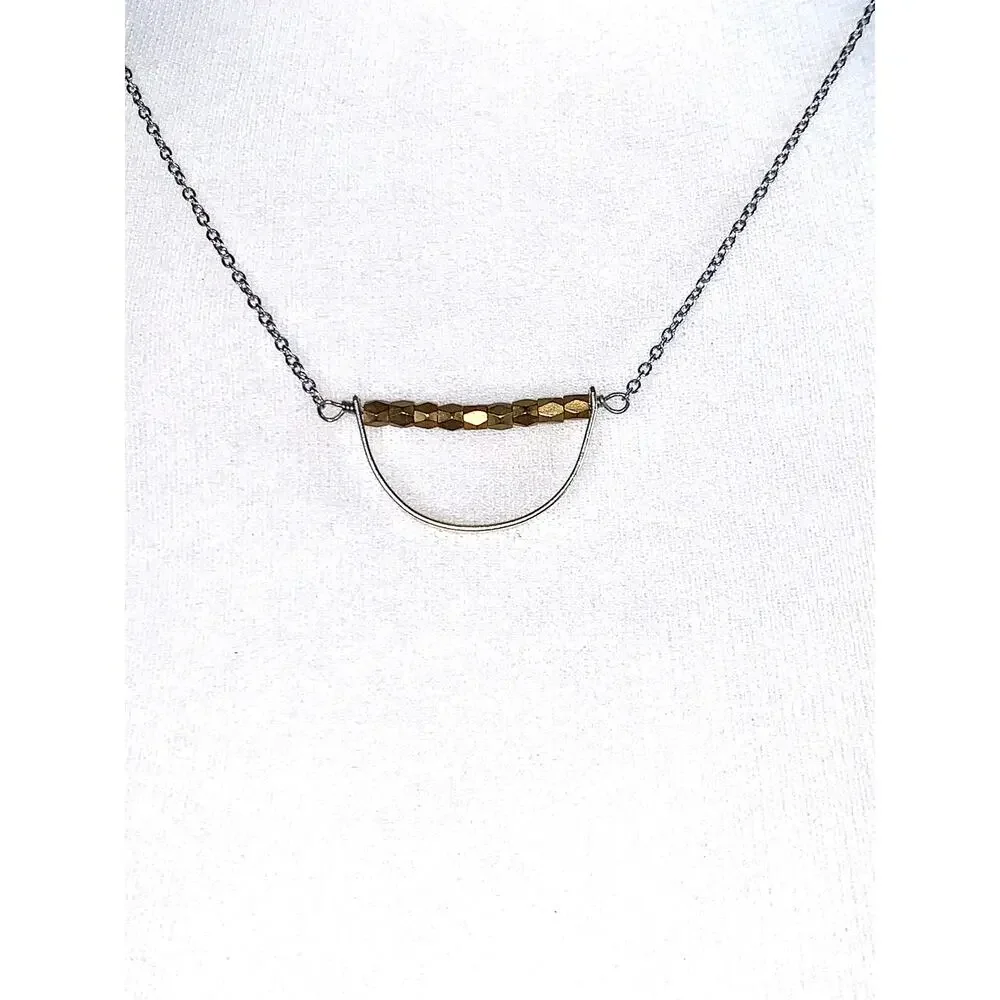 Julio Designs Silver Gold Beaded Suspended Arc Pendant Necklace EUC